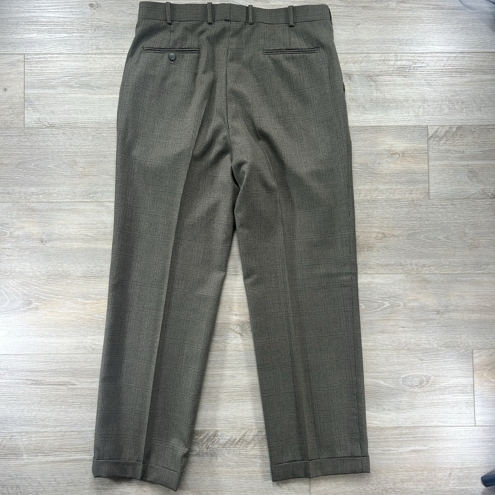 Vintage J.RIGGINS Men's Size 37 Long Brown Plaid Wool Blend Pleated Cuff Pants - Picture 8 of 14